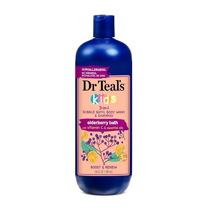 Dr Teal's Kids 3-in-1 Elderberry Bath: Bubble Bath, Body Wash & Shampoo by DrTeals