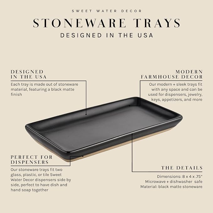 Sweet Water Decor Matte Black Stoneware Tray | Kitchen and Bathroom Dispenser - Image 2