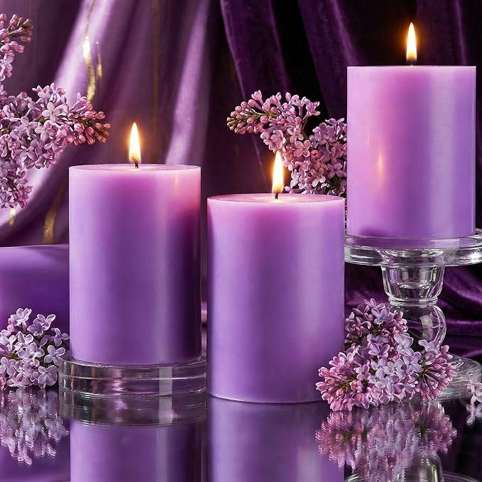 4 Pack Lilac Scented Soy Pillar Candle 2.8x4In, 240H Long Burn, Natural Spring - Image 8