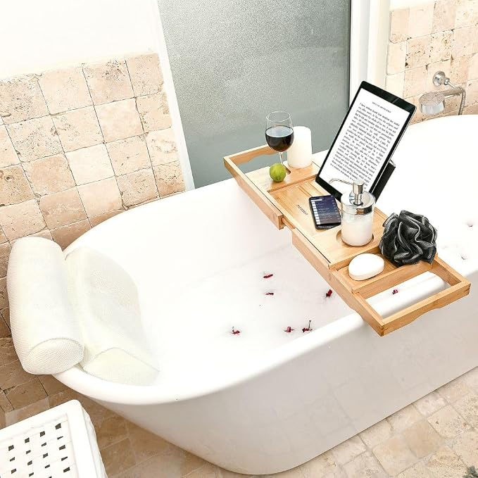 Bath Pillow and Bathtub Tray Set by Monsuri
