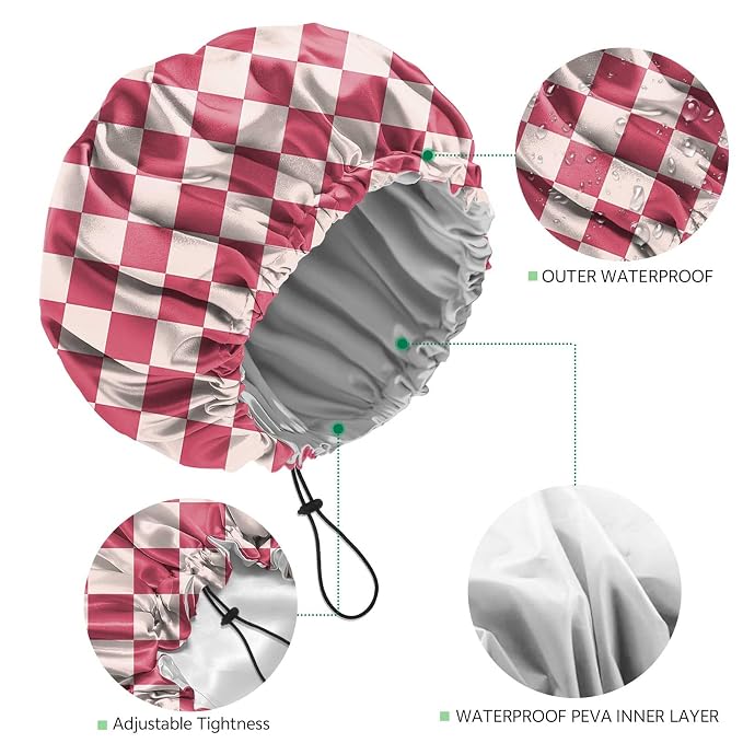 2 PCS Shower Cap Waterproof Double Layer Elastic Adjustable Reusable Hair Bath - Image 3