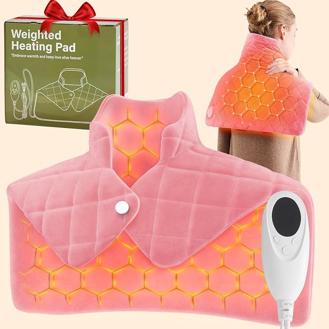 Pink Weighted Heating Pad for Neck Shoulders and Back, Mothers Day Gifts for by OCTROT