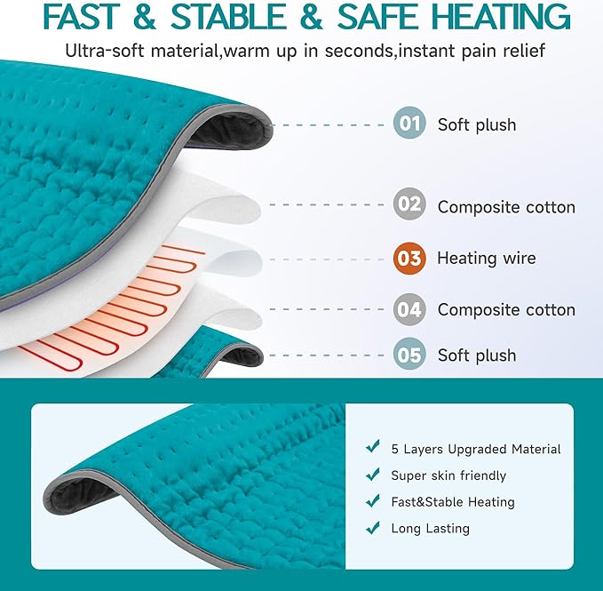 Heating Pad for Back Pain & Cramps Relief, Electric Heating Pad for - Image 2