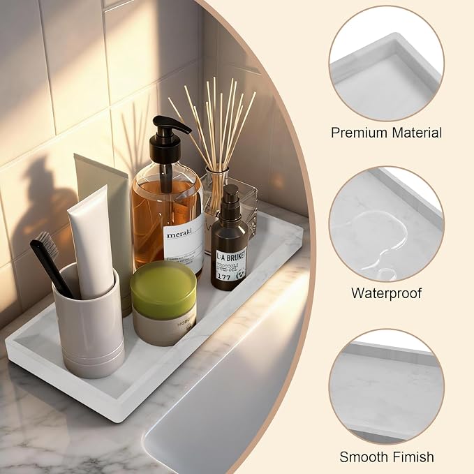 Bathroom Vanity Tray, Silicone 11.8 x 5 Inch Bathroom Counter Tray Decor - Image 2