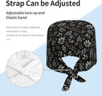Scrub Cap for Women and Men Boho Black Leaf Pattern Adjustable Breathable - Image 4