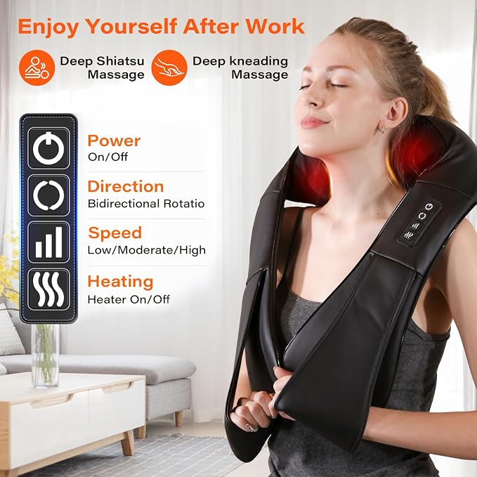 Neck Massager with Heat, Back Massager Deep Tissue, Electric 3D Kneading - Image 4
