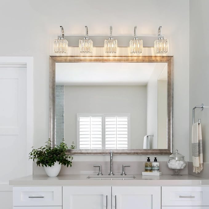 Crystal Vanity Lights 5-Light Chrome Bathroom Vanity Lights Modern Crystal - Image 2
