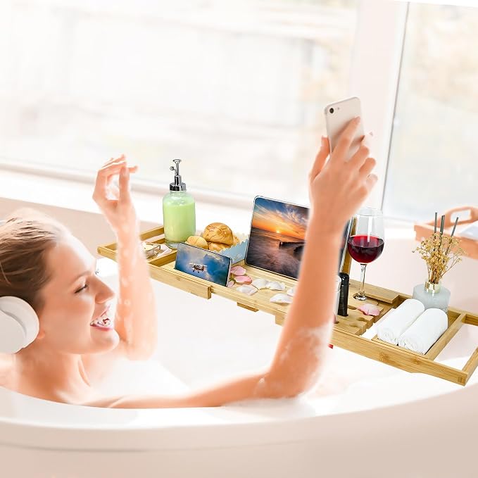 Bathtub Tray - Luxury Bamboo Bathtub Tray - Image 5