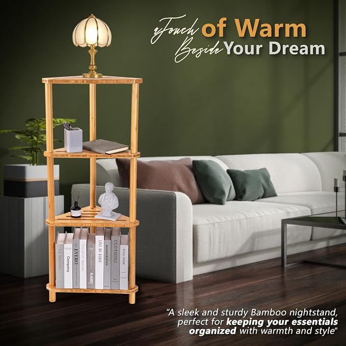 GUGIGP 4-Tier Corner Shower Caddy Stand Bamboo, Standing Corner Shower Shelf - Image 9