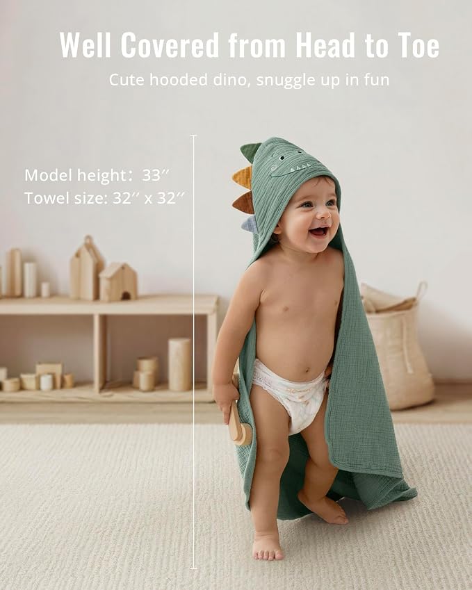 Blissful Diary Muslin Baby Hooded Towel, Soft and Absorbent Bath Towel - Image 5