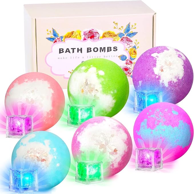 Light Up Bath Bombs with Surprise Inside, 4.23 oz XL Natural Gift Set 6 with by SHARLOVY