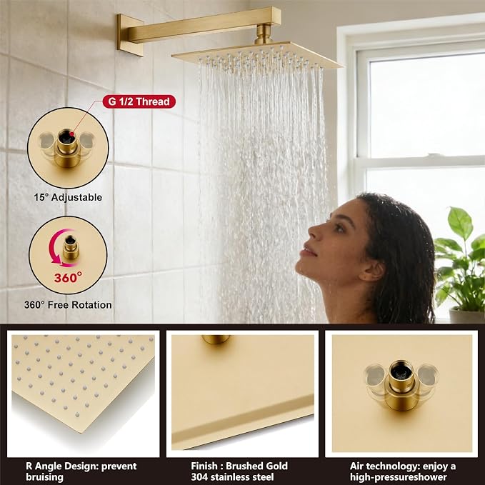 Midanya Shower System with Tub Spout, Bathtub Shower Faucet Set with Square - Image 8