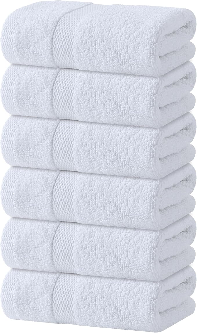 White Hand Towels Set for Bathroom, 6 Pack by WhiteClassic