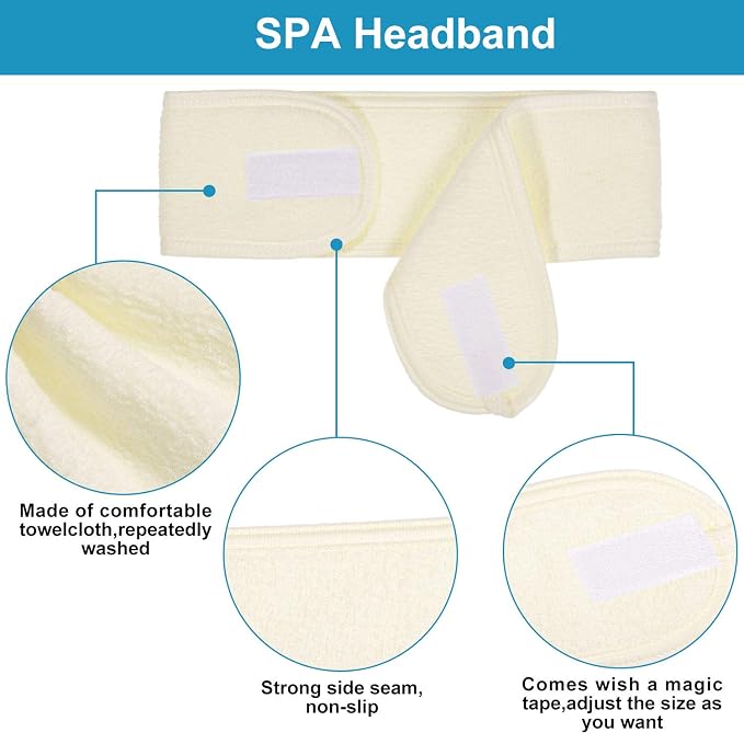 Whaline Spa Facial Headband 4 Packs Head Wrap Terry Cloth Headband Adjustable - Image 3