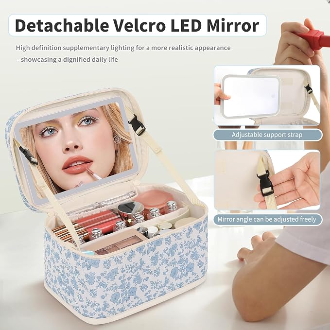 OCHEAL Makeup Bag With LED Mirror, Travel Makeup Bag With 3 Color Setting Light - Image 2