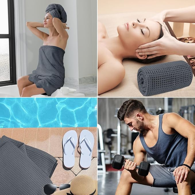 HOMEXCEL Waffle Bath Towels Set 4 Pack, Premium Microfiber Bathroom Towels - Image 7