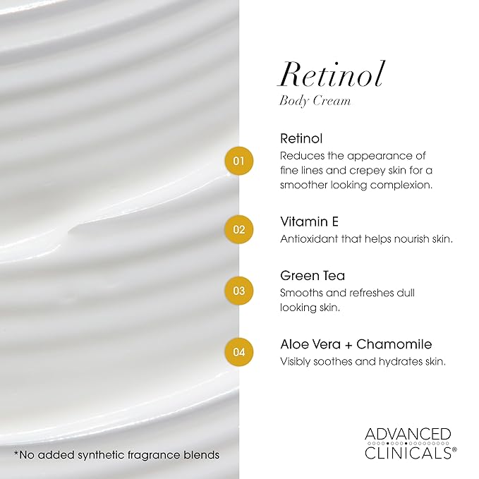 Advanced Clinicals Retinol Cream + Collagen Peptides Body Moisturizer & Face - Image 4