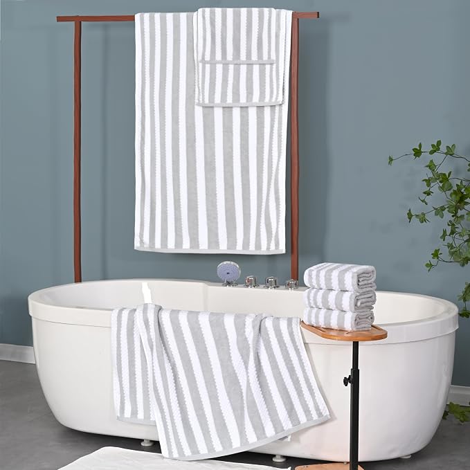 Gray and White Towels, 4 Hand 16"x27", 2 Bath 28"x52" - Image 5