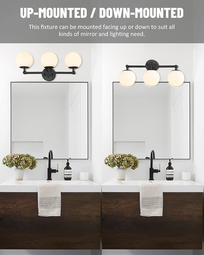 AKEZON 3-Light Black Bathroom Vanity Light Fixture, Modern Minimalist Vanity - Image 8