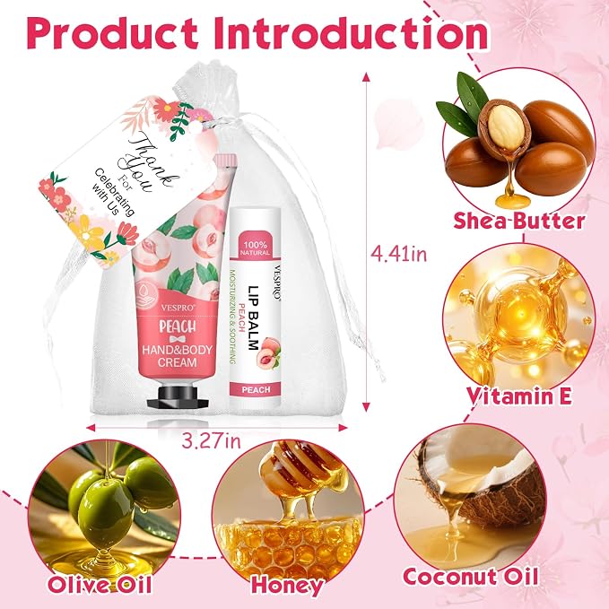 VESPRO 10 Pack Bulk Hand Cream and Lip Balm Sets, Mothers Day Gifts - Image 4