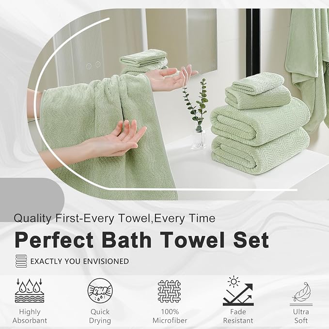 8 Piece Bath Towel Set Green|2 Oversized Large Bath Sheet, 2 Hand Towels - Image 6