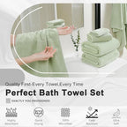 8 Piece Bath Towel Set Green|2 Oversized Large Bath Sheet, 2 Hand Towels - Image 6