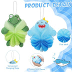 Nuenen 2 Pcs Bath Loofahs Kids Toddler Cute Cartoon Bath Sponges Loofah Pouf - Image 3