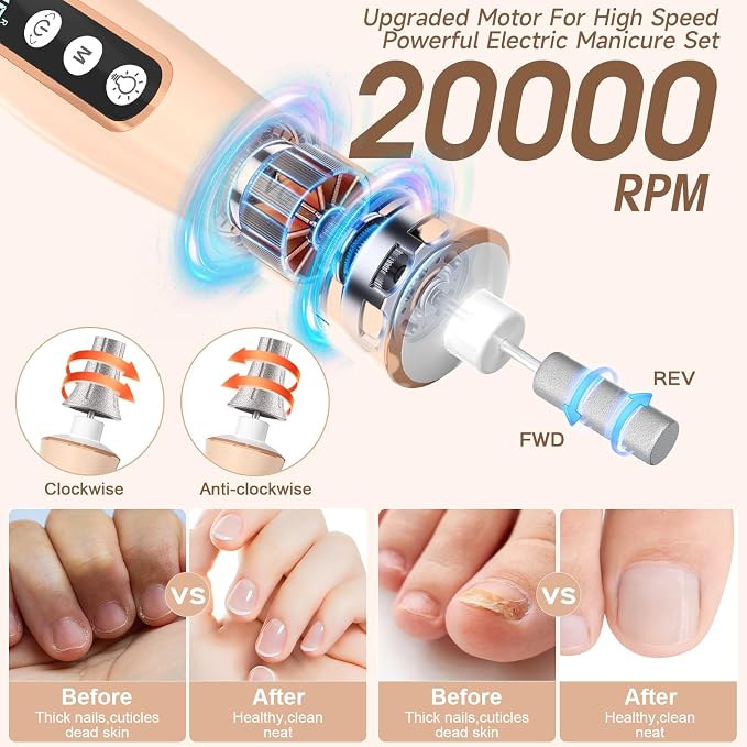 Professional Manicure Pedicure Kit, Cordless Electric Nail Drill - Image 3