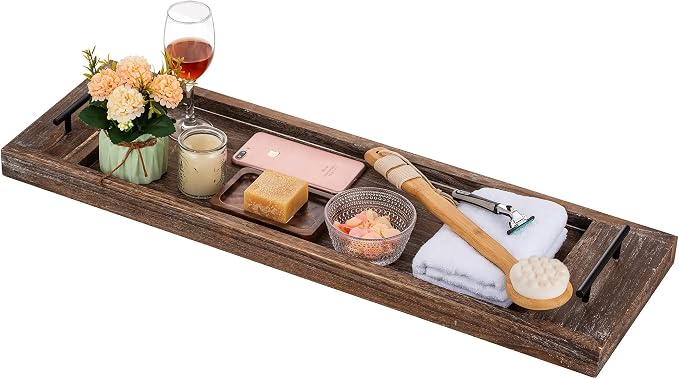 Hanobe Bathtub Tray Bath Caddy: Wood Tub Trays Table Extra Large Rustic Bathtub by Hanobe