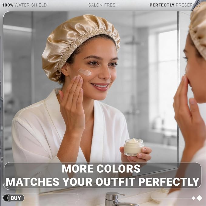 Smilco 2 Pack Shower Caps for Women, Reusable Waterproof Double Layer Bath Cap - Image 3