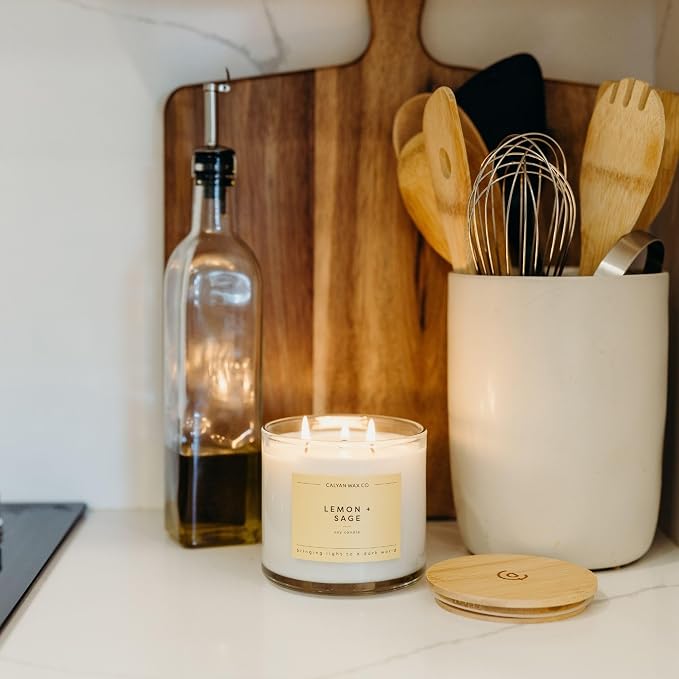 Calyan Wax Co. Lemon & Sage 3 Wick Scented Candle - Image 6