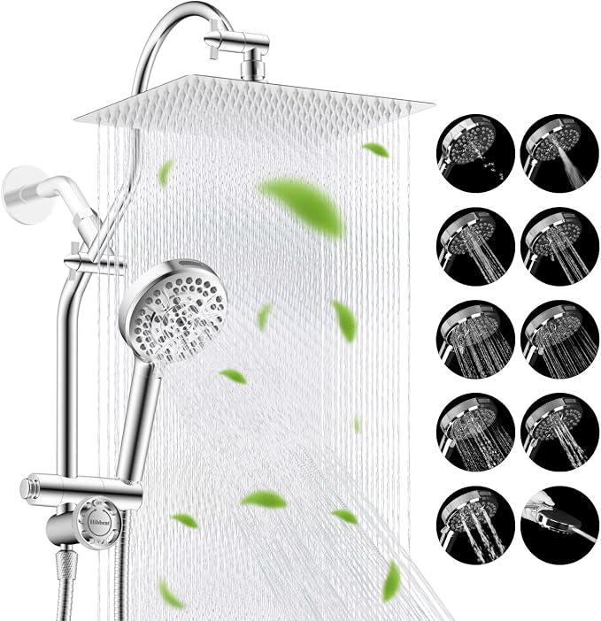 Hibbent cUPC Certified All Metal 12" Rainfall Showerhead Combo, High Pressure by Hibbent