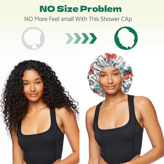 2 PCS Shower Cap Waterproof Double Layer Elastic Adjustable Reusable Hair Bath - Image 5