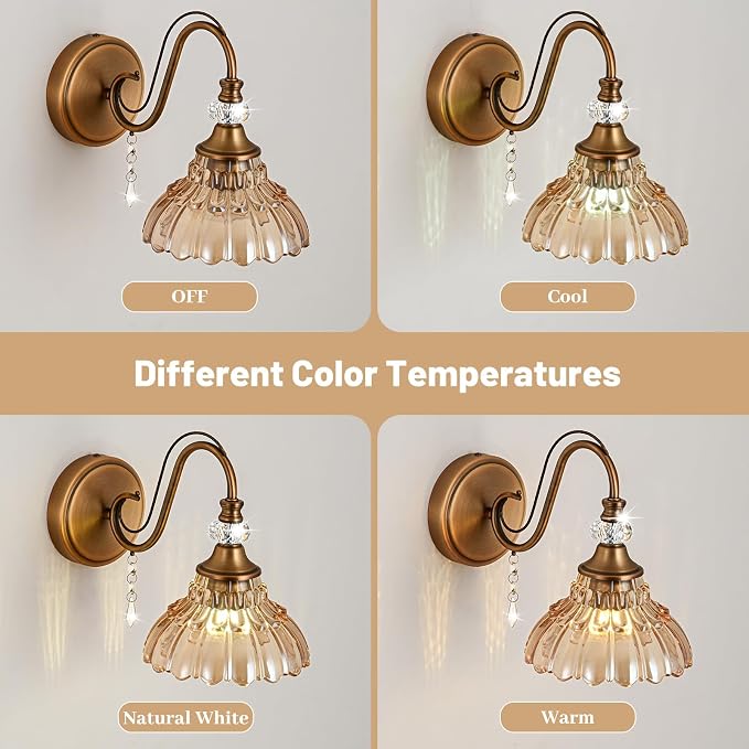 1 Piece Vintage Wall Sconce, 1-Light Matte Antique Brass Finish Wall Sconce - Image 7