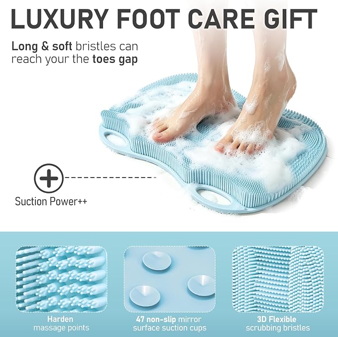 XL Shower Foot Scrubber Mat, Silicone Feet Massage Scrubber in Shower Clean - Image 3