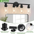4-Light Bathroom Light Fixtures, Matte Black Modern Vanity Lights Over Mirror - Image 4