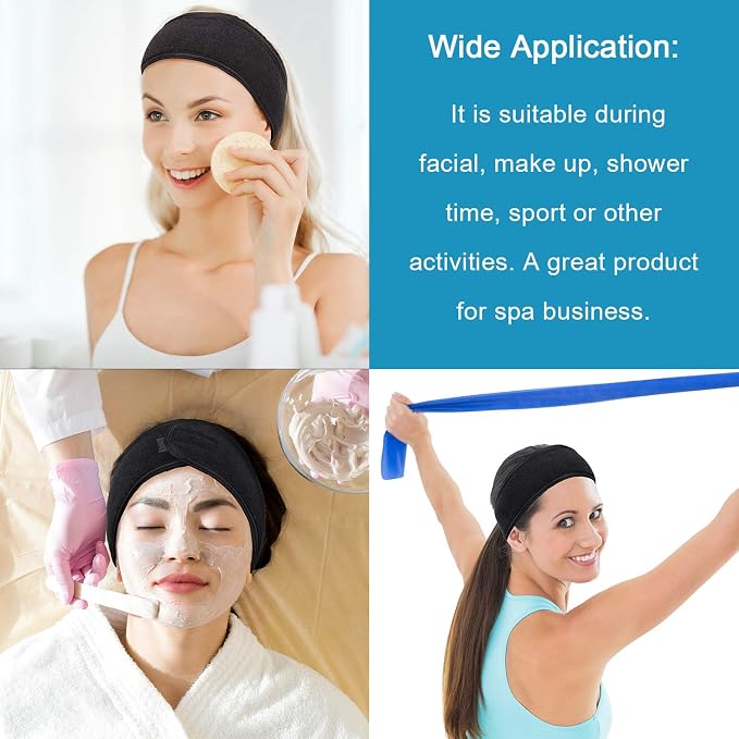 Whaline Spa Facial Headband Head Wrap Terry Cloth Headband 4 Counts Stretch - Image 7