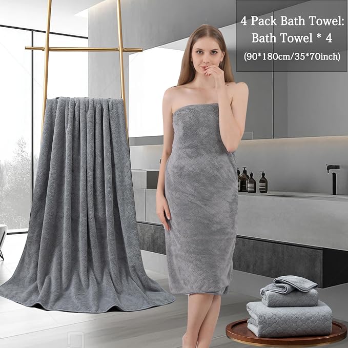 Ycosy Gray Bath Towels Set 35x70 Inches - Image 5