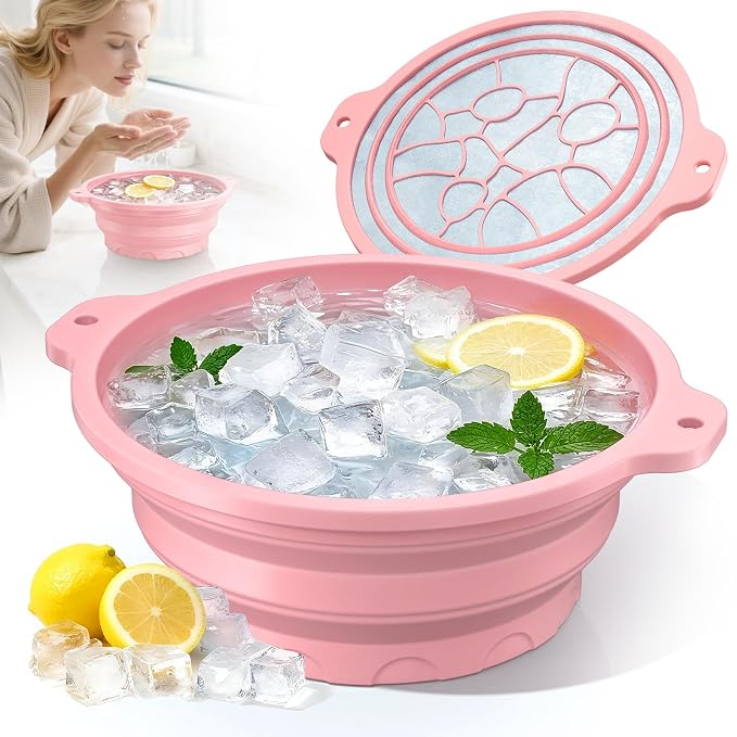 Foldable Silicone Face Ice Bath Bowl, Built-in Ice Tray by Dtuoen
