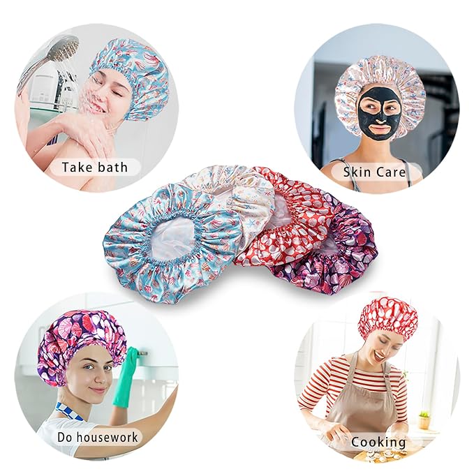 Shower Caps for Women, Double Layers Shower Cap Reusable Waterproof, Bathing - Image 7