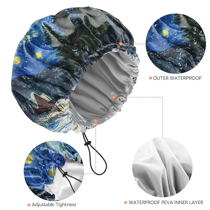 Shower Cap Reusable Double Layer Adjustable Elastic Waterproof EVA Hair Bath - Image 3