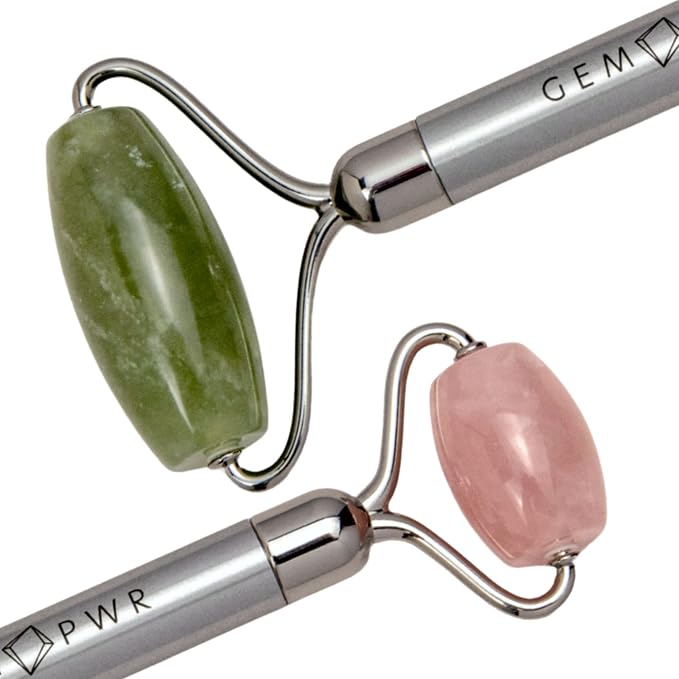 Rose Quartz + Jade Roller for Face and Neck Massage, Dual Gemstones - Image 3