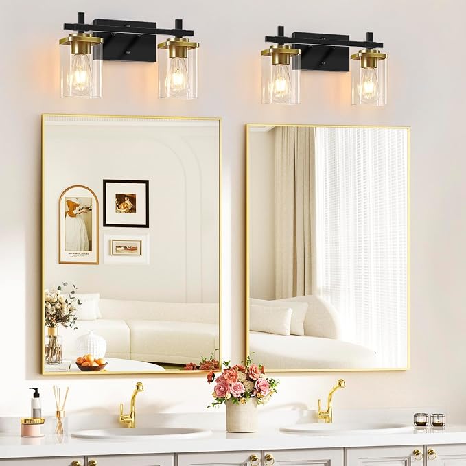 2-Lights Black and Gold Bathroom Light Over Mirror - Image 6