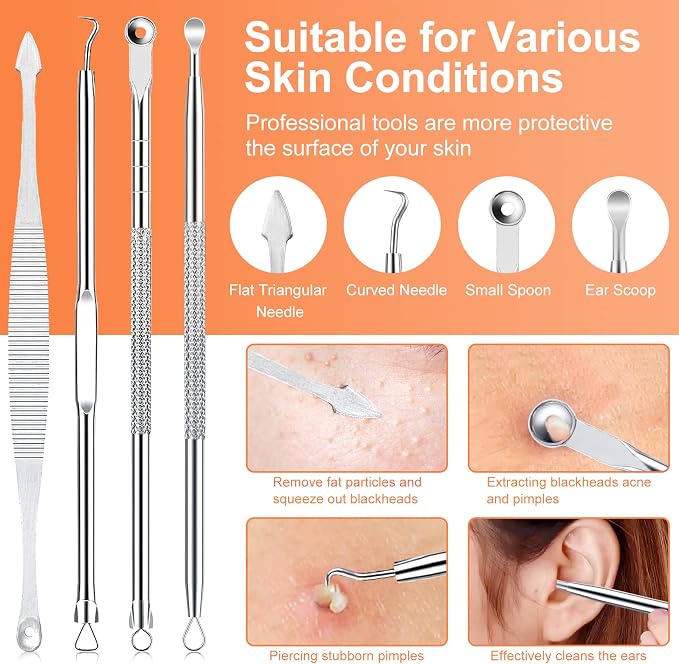Pimple Popper Tool Kit, IUMAKEVP 15 PCS Professional Stainless Steel Blackhead - Image 3