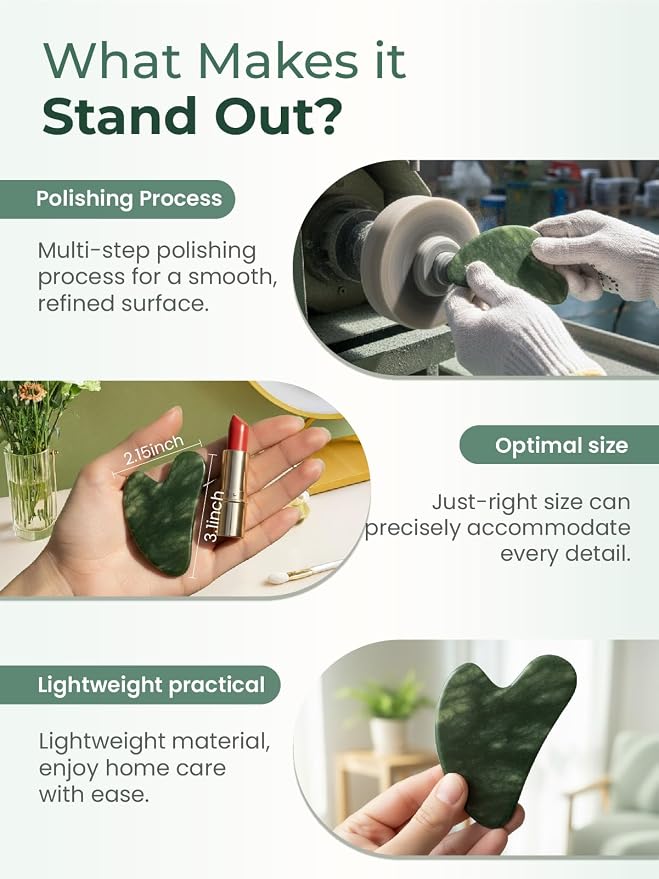 Gua Sha Facial Tools, Natural Jade Stone Guasha Tool - Image 4