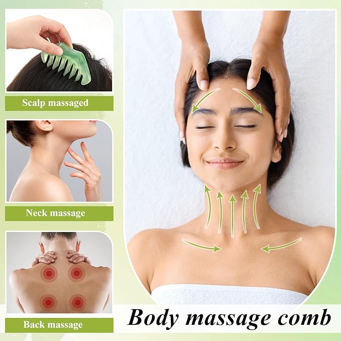 Hercicy 2 Pcs Jade Eye Mask and Hair Comb Set Green Jade Stone Eye Mask White - Image 4