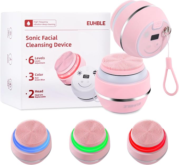 Electric Facial Cleaner with 6 Modes & 3 Light Effects, Rechargeable Waterproof by EUHBLE