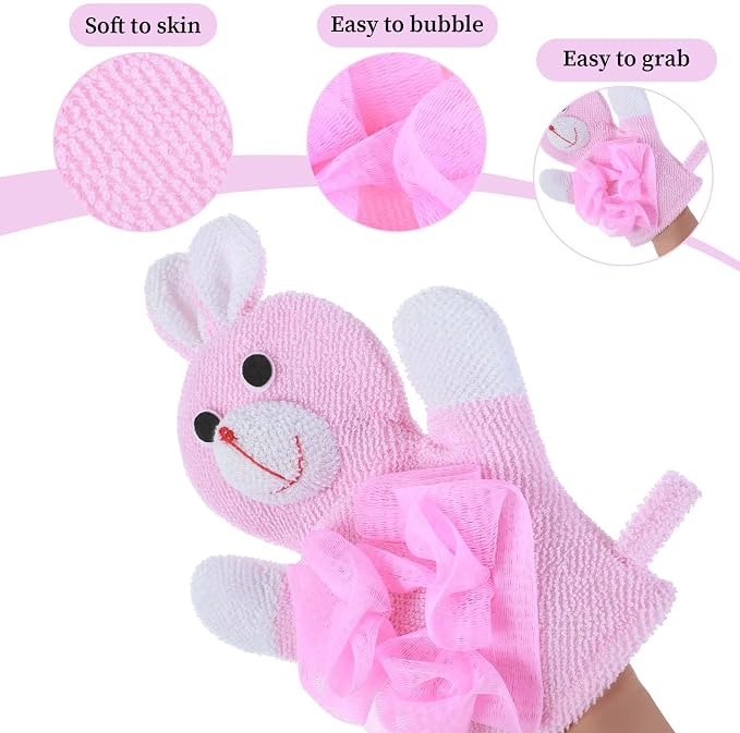 JIEYAO 2 Pcs Bath Mitt Washcloths Gloves, Cute Cartoon Exfoliating Glove Body - Image 2