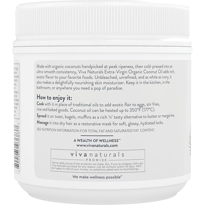 Viva Naturals Organic Coconut Oil, 32 fl oz – Unrefined, Cold-Pressed Extra - Image 8