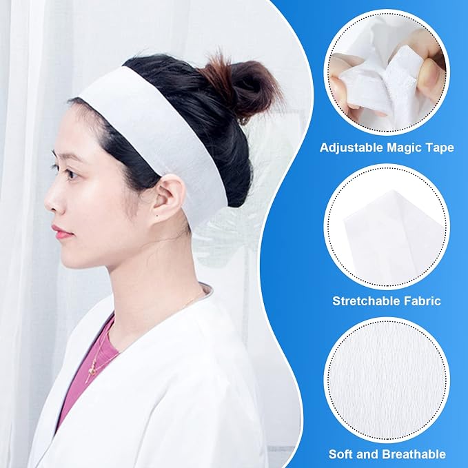 200 Pieces Disposable Spa Facial Headbands Individual Wrapped Elastic Makeup - Image 3